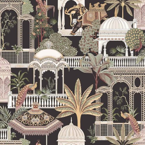 Cristiana Masi Botany House vlies anyagú, fekete, fehér, barna, zöld színű, keleti motívumos, Modern tapéta