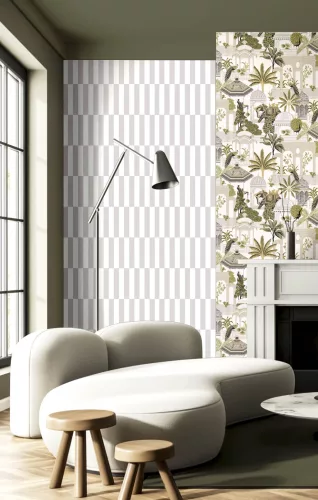 Cristiana Masi Botany House vlies anyagú, szürke, fehér színű, csíkos, Modern tapéta