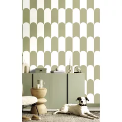   Cristiana Masi Botany House vlies anyagú, zöld, fehér színű, geometriai, Modern tapéta