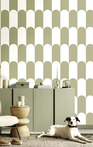 Cristiana Masi Botany House vlies anyagú, zöld, fehér színű, geometriai, Modern tapéta