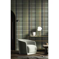   Cristiana Masi Botany House vlies anyagú, zöld, kék, arany színű, kockás, Modern tapéta