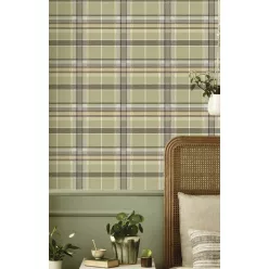   Cristiana Masi Botany House vlies anyagú, szürke, barna, zöld színű, kockás, Modern tapéta
