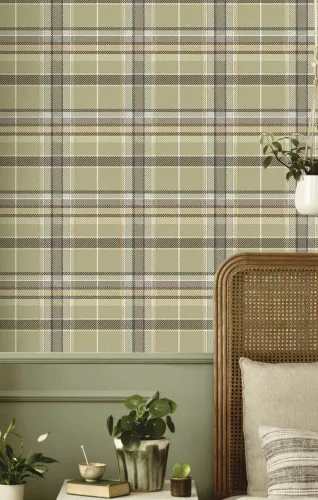 Cristiana Masi Botany House vlies anyagú, szürke, barna, zöld színű, kockás, Modern tapéta