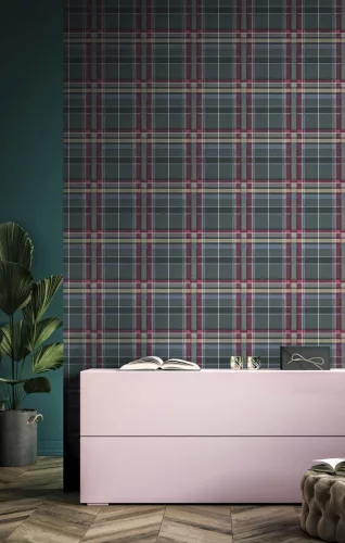 Cristiana Masi Botany House vlies anyagú, kék, barna, bordó színű, kockás, Modern tapéta