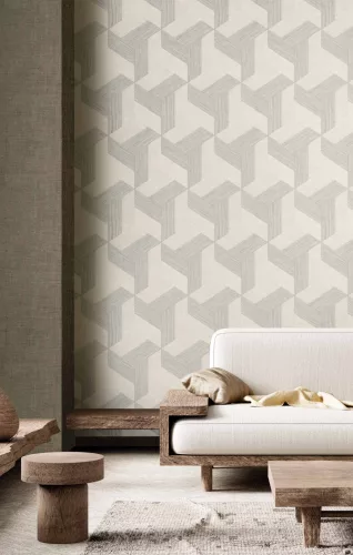Cristiana Masi Sintesi vinyl, vlies anyagú, beige, barna színű, geometriai, Modern tapéta