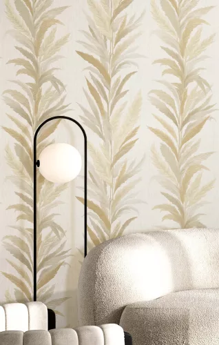 Cristiana Masi Ornamenta vlies, vinyl anyagú, beige, zöld színű, leveles, Klasszikus tapéta