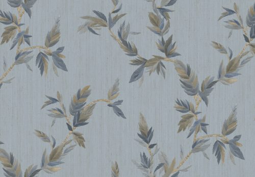 Cristiana Masi Ornamenta vlies, vinyl anyagú, kék, arany színű, ágas, leveles, Klasszikus tapéta