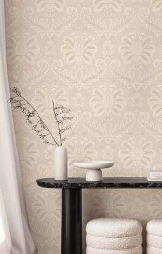 Cristiana Masi Ornamenta vlies, vinyl anyagú, beige színű, barokk, Klasszikus tapéta
