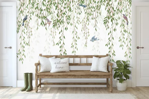 WallVision Consalnet Poszter modern fehér, zöld, kék, rózsaszínszínű, vlies Madaras, leveles