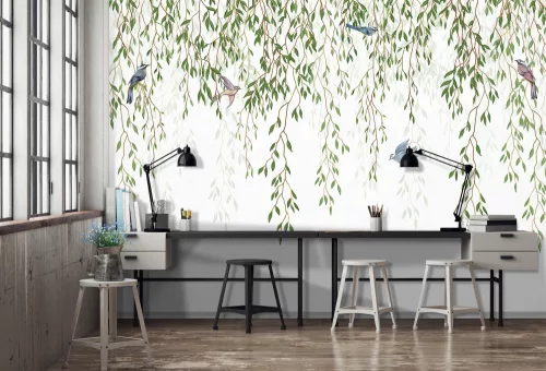 WallVision Consalnet Poszter modern fehér, zöld, kék, rózsaszínszínű, vlies Madaras, leveles