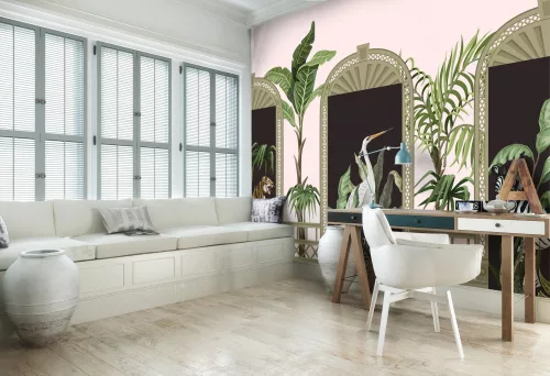 WallVision Consalnet Poszter modern beige, zöld, rózsaszín, fehér, fekete, narancssárgaszínű, vlies növényes, állatos