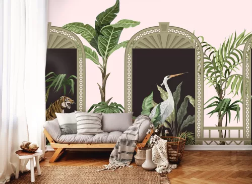 WallVision Consalnet Poszter modern beige, zöld, rózsaszín, fehér, fekete, narancssárgaszínű, vlies növényes, állatos