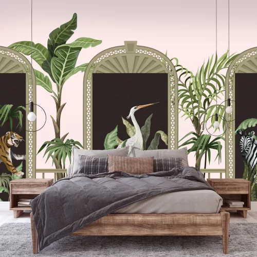 WallVision Consalnet Poszter modern beige, zöld, rózsaszín, fehér, fekete, narancssárgaszínű, vlies növényes, állatos