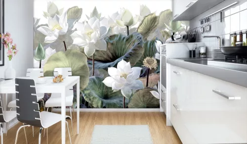 WallVision Consalnet Poszter modern fehér, zöld, lilaszínű, vlies virágos, leveles
