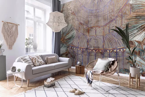 WallVision Consalnet Poszter vintage, romantikus homok, beige, barna, lila, zöldszínű, vlies épület, növény