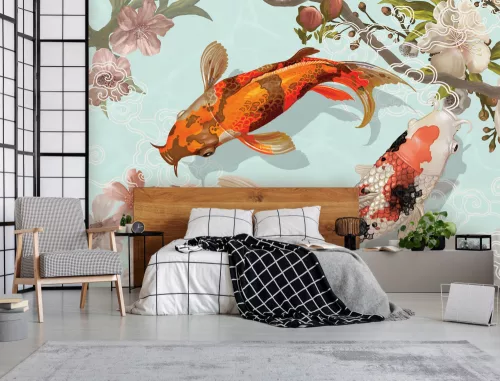 WallVision Consalnet Poszter modern kék, narancssárga, rózsaszín, fehérszínű, vlies halas, növényes