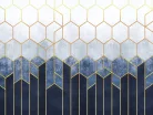 WallVision Consalnet Poszter modern arany, kék, fehérszínű, vlies geometriai, sejtminta