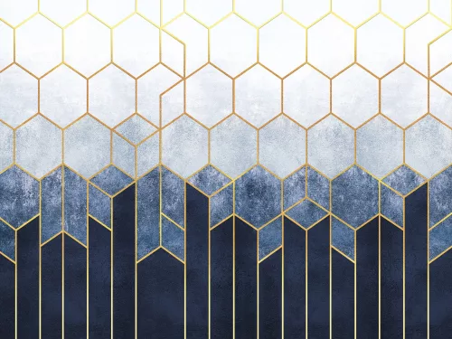 WallVision Consalnet Poszter modern arany, kék, fehérszínű, vlies geometriai, sejtminta