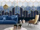 WallVision Consalnet Poszter modern arany, kék, fehérszínű, vlies geometriai, sejtminta