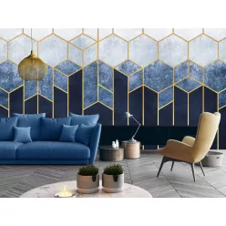   WallVision Consalnet Poszter modern arany, kék, fehérszínű, vlies geometriai, sejtminta