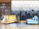 WallVision Consalnet Poszter modern arany, kék, fehérszínű, vlies geometriai, sejtminta