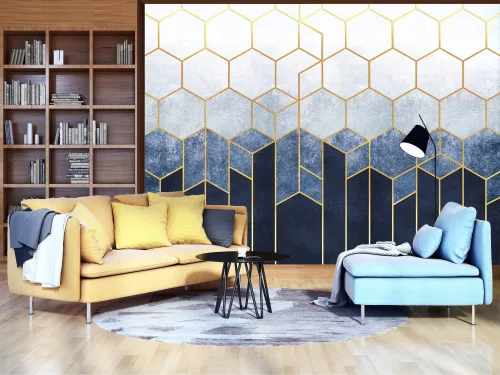 WallVision Consalnet Poszter modern arany, kék, fehérszínű, vlies geometriai, sejtminta