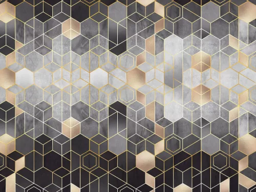 WallVision Consalnet Poszter modern fekete, arany, szürkeszínű, vlies geometriai, sejtminta