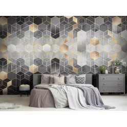   WallVision Consalnet Poszter modern fekete, arany, szürkeszínű, vlies geometriai, sejtminta