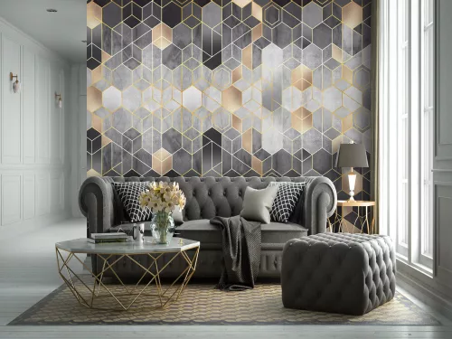 WallVision Consalnet Poszter modern fekete, arany, szürkeszínű, vlies geometriai, sejtminta
