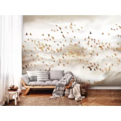   WallVision Consalnet Poszter modern beige, fehér, aranyszínű, vlies hegyvidék, madaras