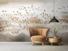 WallVision Consalnet Poszter modern beige, fehér, aranyszínű, vlies hegyvidék, madaras