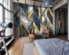 WallVision Consalnet Poszter modern fekete, szürke, fehér, arany, kékszínű, vlies geometriai, márványos