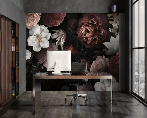 WallVision Consalnet Poszter modern, romantikus fekete, korall, rózsaszín, fehér, mályvaszínű, vlies virágos