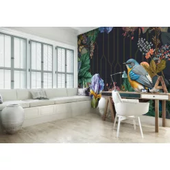  WallVision Consalnet Poszter modern fekete, zöld, lila, korall, kék, barna, narancsárgaszínű, vlies virágos, madaras