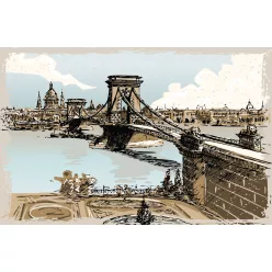   WallVision Consalnet Poszter vintage barna, fekete, drapp, kék, fehérszínű, vlies tájkép