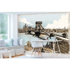   WallVision Consalnet Poszter vintage barna, fekete, drapp, kék, fehérszínű, vlies tájkép