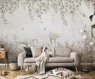 WallVision Consalnet Poszter modern zöld, szürke, beige, barnaszínű, vlies növényes, madaras
