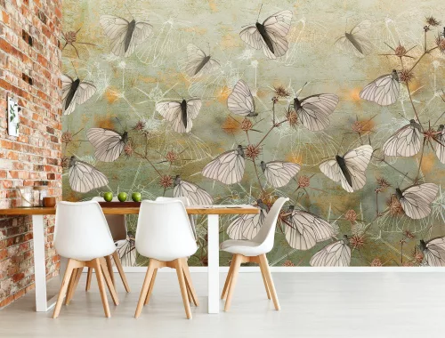 WallVision Consalnet Poszter modern drapp, zöld, barna, szürka, narancssárgaszínű, vlies pillangós