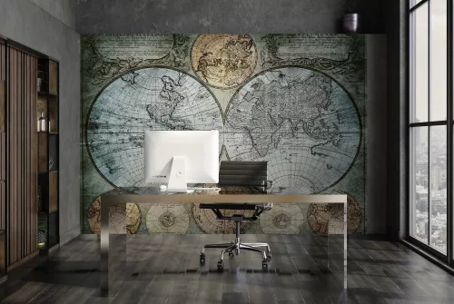 WallVision Consalnet Poszter vintage kék, zöld, fekete, barnaszínű, vlies térkép