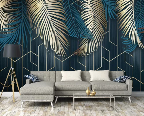 WallVision Consalnet Poszter modern kék, arany, beigeszínű, vlies leveles, geometriai