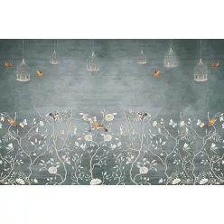   WallVision Consalnet Poszter modern türkiz, beige, narancssárgaszínű, vlies növényes, madaras, kalitkás
