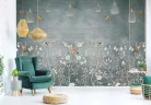 WallVision Consalnet Poszter modern türkiz, beige, narancssárgaszínű, vlies növényes, madaras, kalitkás