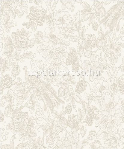 Casadeco Delicacy vlies anyagú törtfehér, barna színű madaras, leveles, virágos modern tapéta