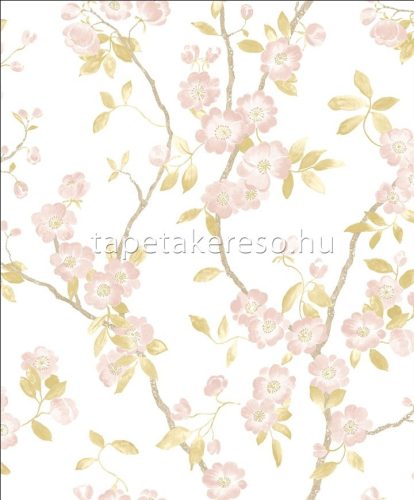 Casadeco Delicacy vlies anyagú fehér, beige, rózsaszín színű virágos, ágas modern tapéta