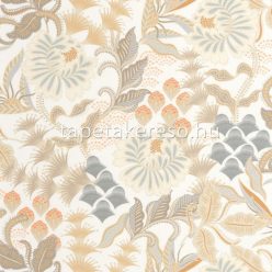   Casadeco Derby vlies anyagú fehér, barna, szürke, barack színű növényes, virágos modern tapéta