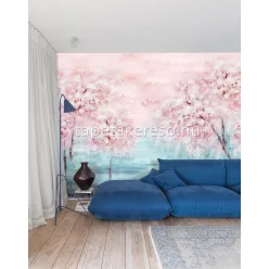   Khroma Walldesigns 2 vinyl, vlies anyagú kék, rózsaszín, fehér színű festmény, fás modern poszter