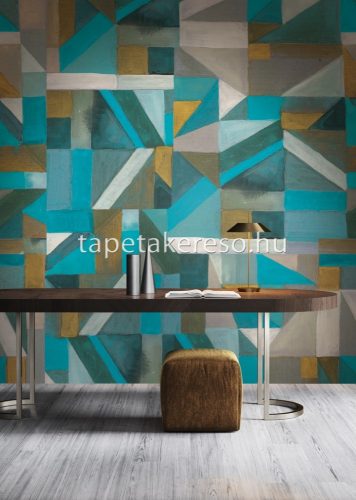 Khroma Walldesigns 2 vinyl, vlies anyagú kék, mustársárga, szürke, zöld színű geometriai modern poszter