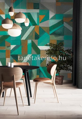 Khroma Walldesigns 2 vinyl, vlies anyagú zöld, narancssárga, kék, szürke színű geometriai modern poszter