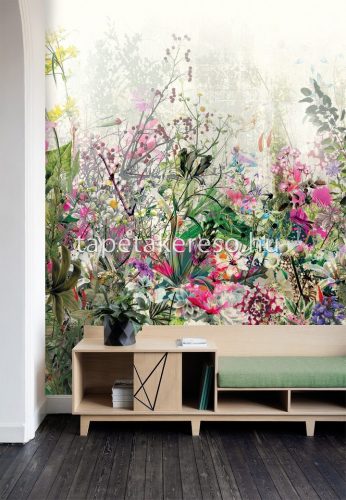 Khroma Walldesigns 2 vinyl, vlies anyagú zöld, fehér, kék, barna, pink, sárga színű virágos modern poszter