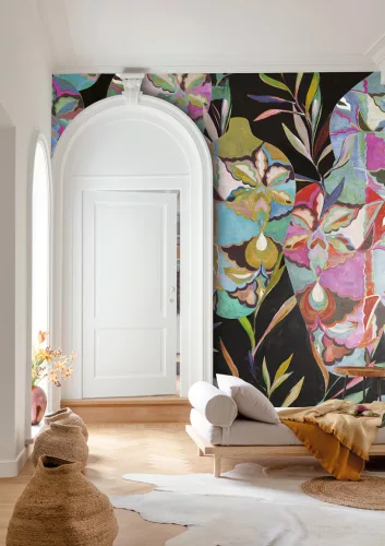Khroma Wall Designs IV vlies anyagú, fekete, zöld, barna, lila színű, váza, leveles, Modern poszter